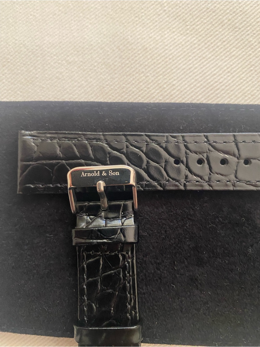Arnold & Son Black Croc-Embossed Leather Watch Strap 20mm Anti-Allergy Vintage